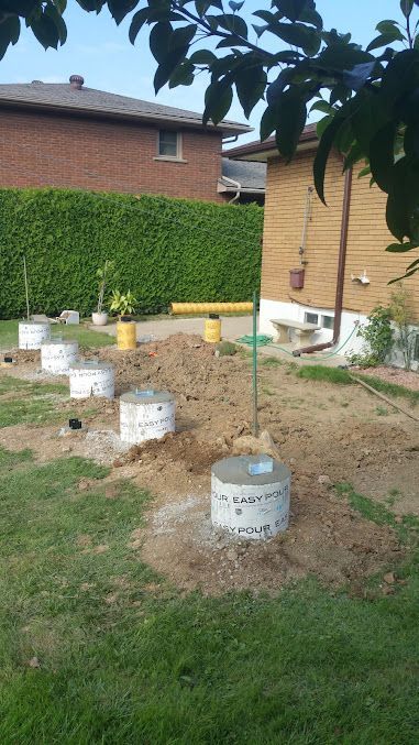 A house is being built in the backyard of a house.