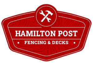 A logo for hamilton post fencing and decks