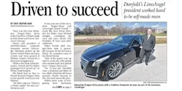 A newspaper article about a man driving a car