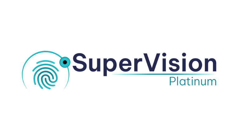 SuperVision Platinum logo with teal fingerprint icon and navy text on white background