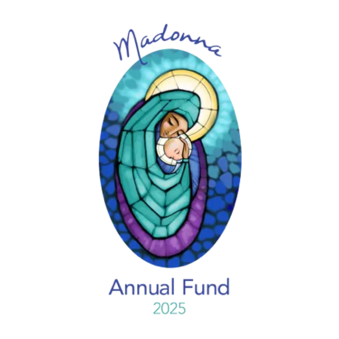 Madonna Golf Classic event announcement with golf ball and hole on a green field.
