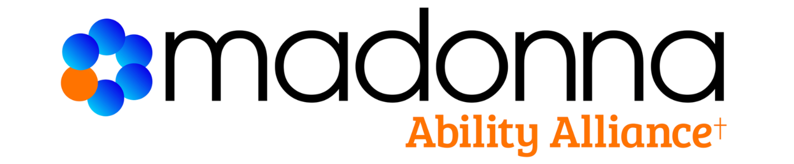 Madonna Ability Alliance logo. Blue and orange circles form a shape, with black text.