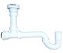 A white plastic pipe with a j shaped drain on a white background.
