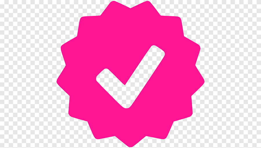A pink check mark icon on a transparent background.