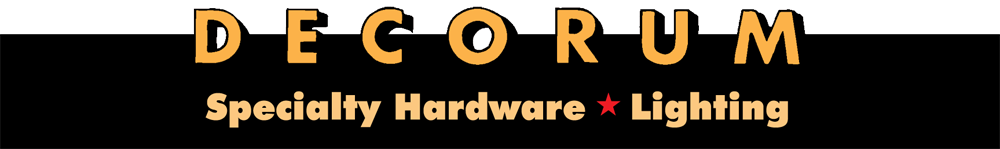 Logo for Decorum, a specialty hardware and lighting company. The name is in gold letters on a black background.