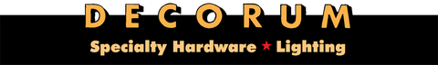 Logo for Decorum, a specialty hardware and lighting company. The name is in gold letters on a black background.