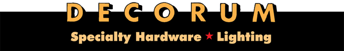 Logo for Decorum, a specialty hardware and lighting company. The name is in gold letters on a black background.