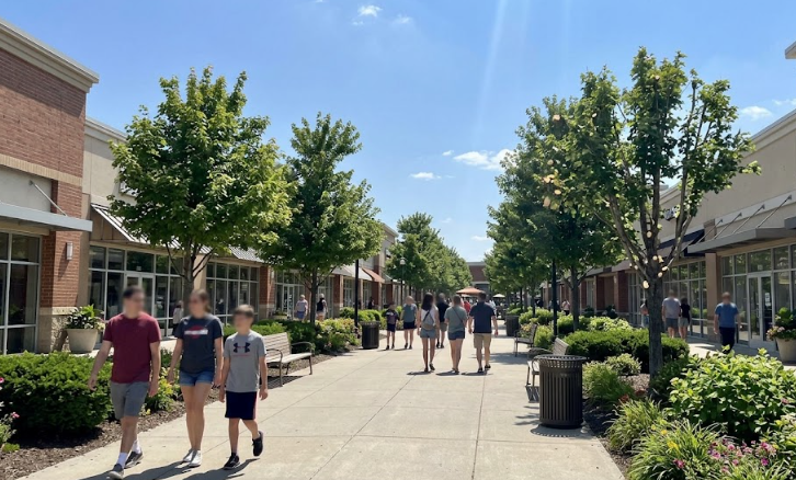 Perfectly trimmed and pruned trees at a commercial shopping center, showing excellent curb appeal.