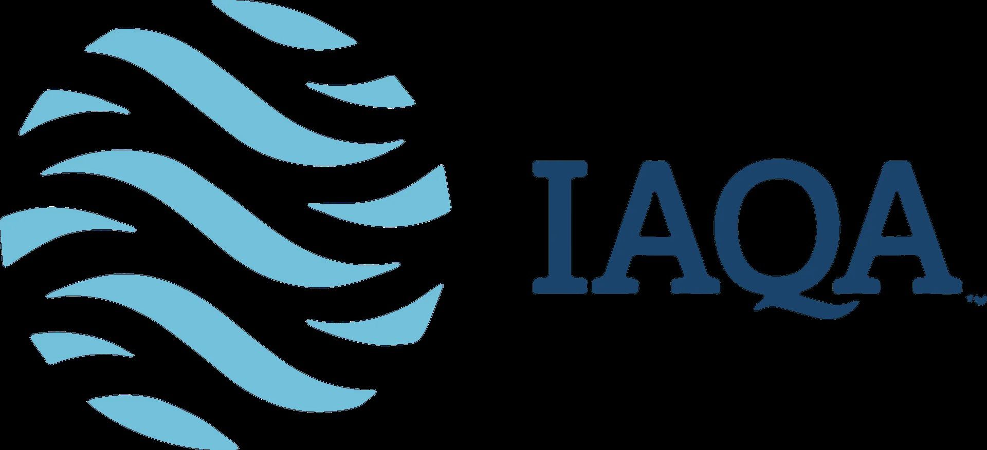 The IAQA logo features a stylized blue globe made of wavy horizontal lines next to the dark blue text 
