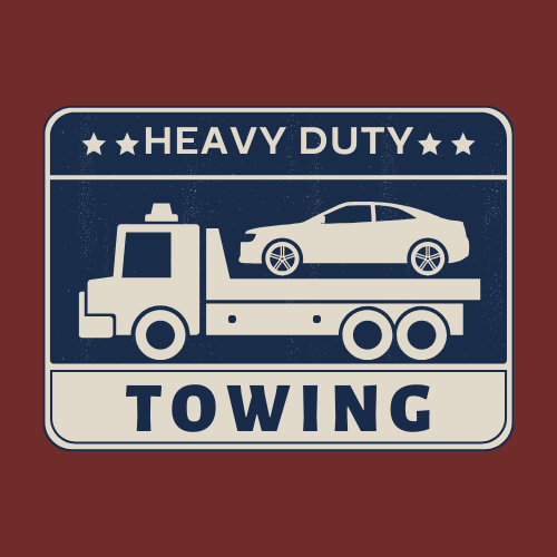 A heavy duty towing truck with a car on the back of it