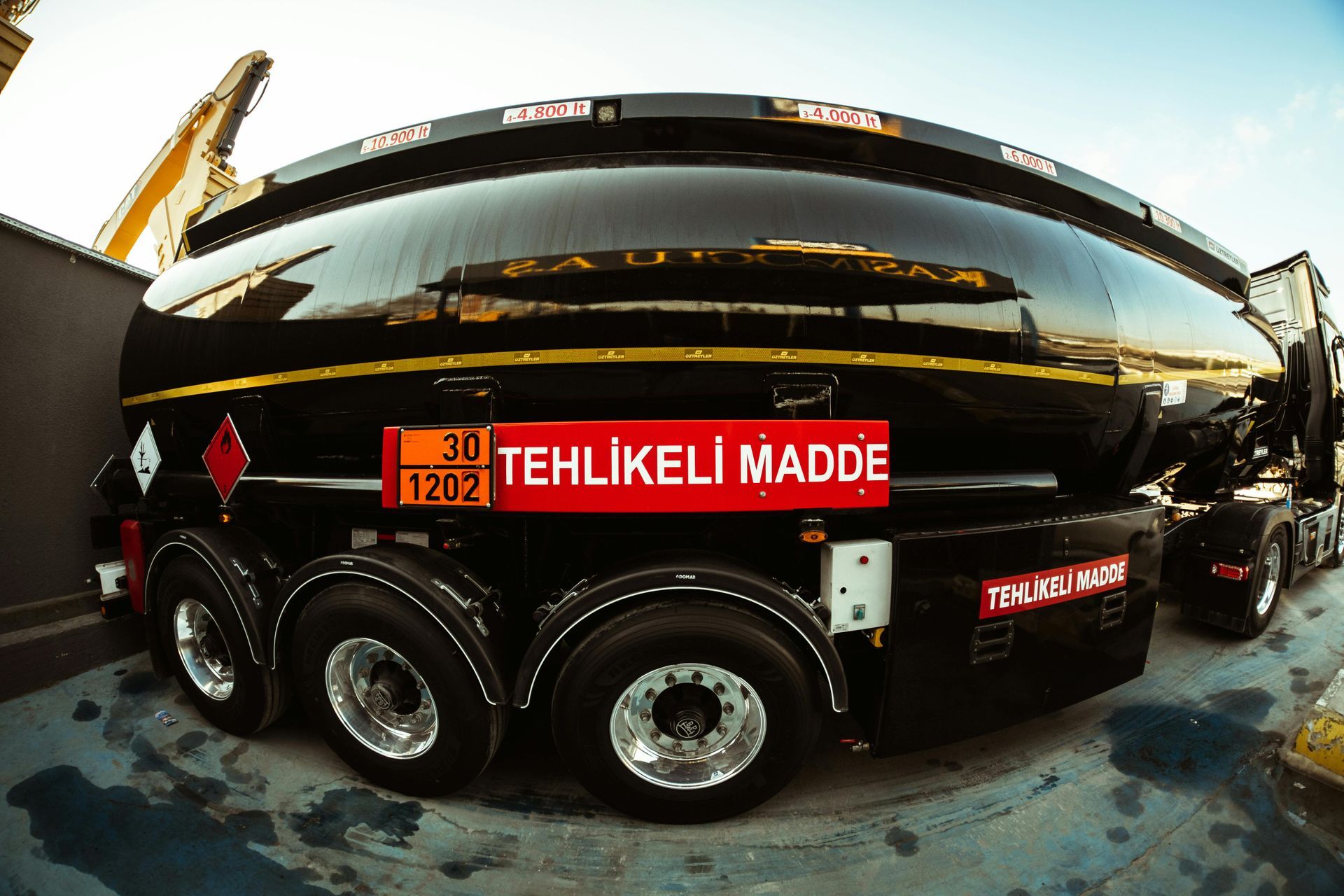 Black tanker truck with