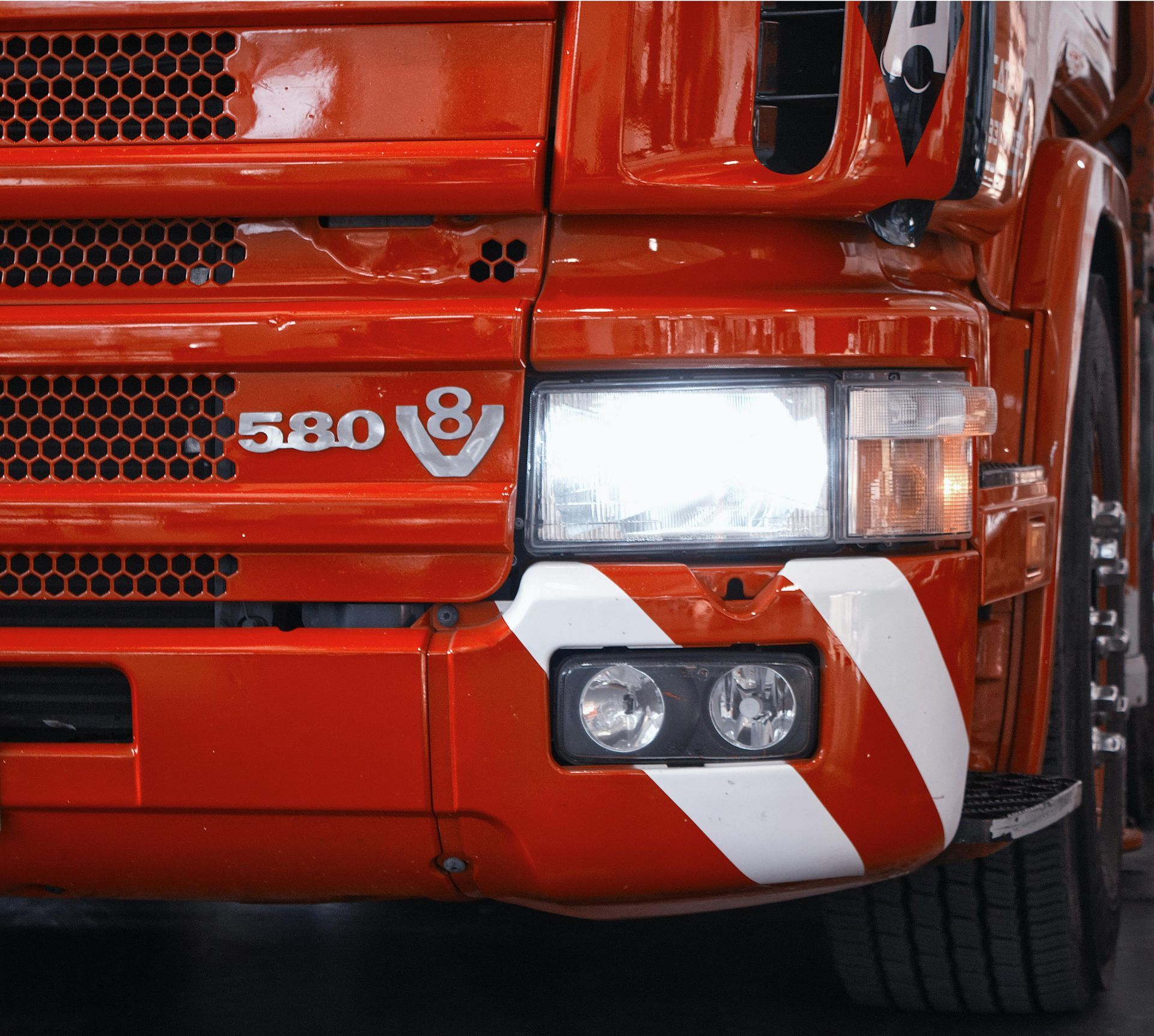Red truck front, with 