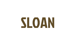 The word sloan is on a white background.