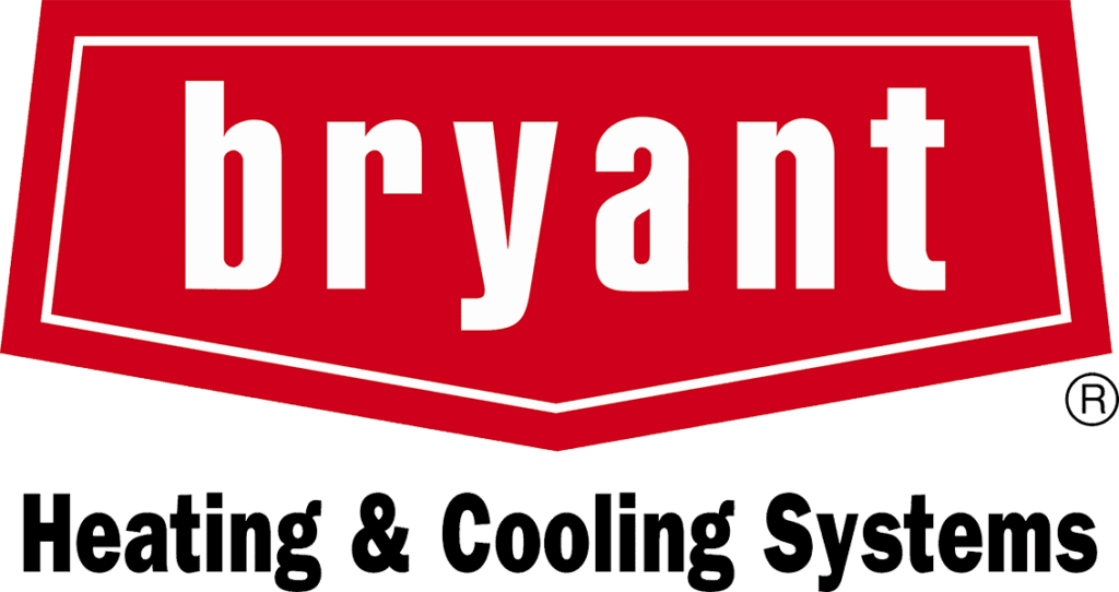 The bryant heating and cooling systems logo is red and white.