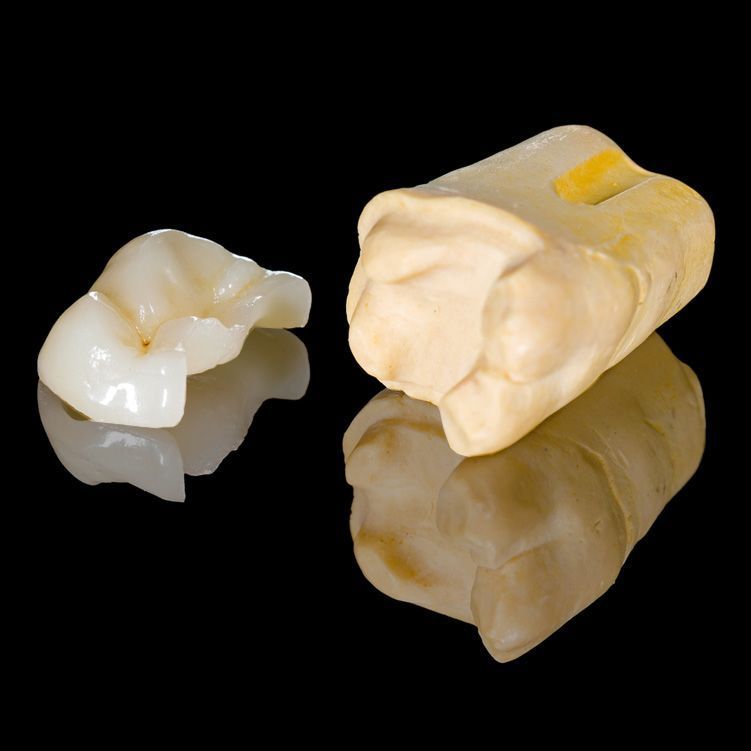 A close up of a tooth on a black background