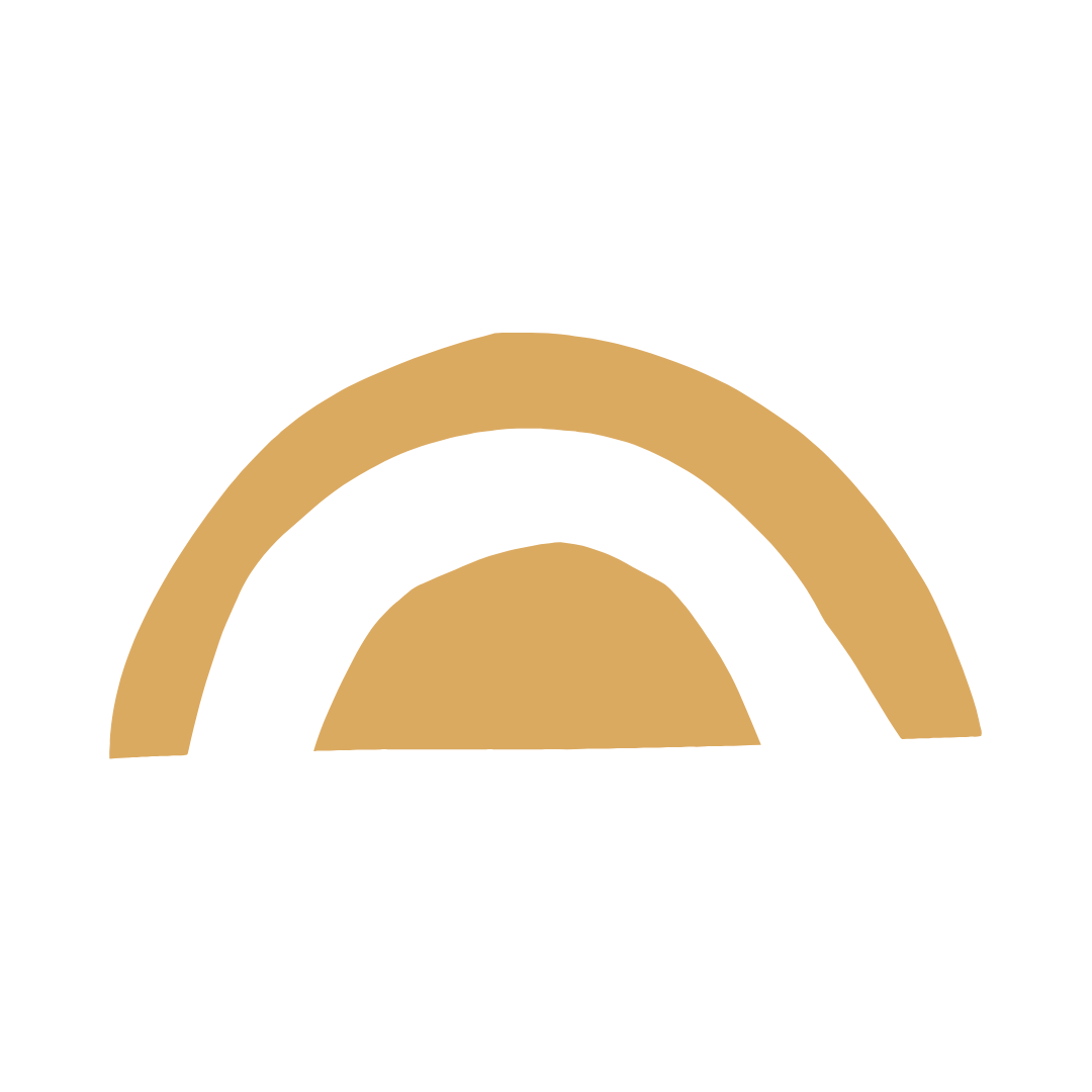 Gold semicircle logo on a white background