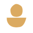 Abstract tan icon of a person with a circular head and bowl-shaped body on a white background