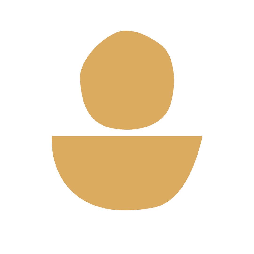 Gold minimalist person icon with circular head and rounded shoulders on white background
