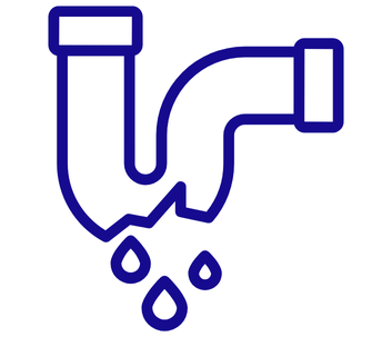 A line drawing of a pipe with water coming out of it.