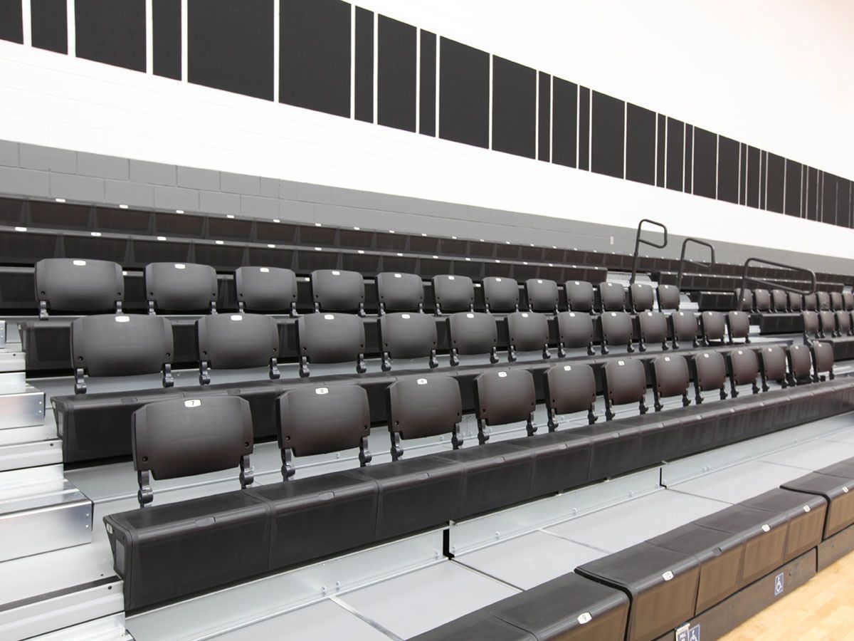 Interkal Comfoback Backrest Seating System on ESM Modules on telescopic bleachers