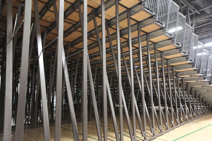 The understructure of an Interkal telescopic seating system.