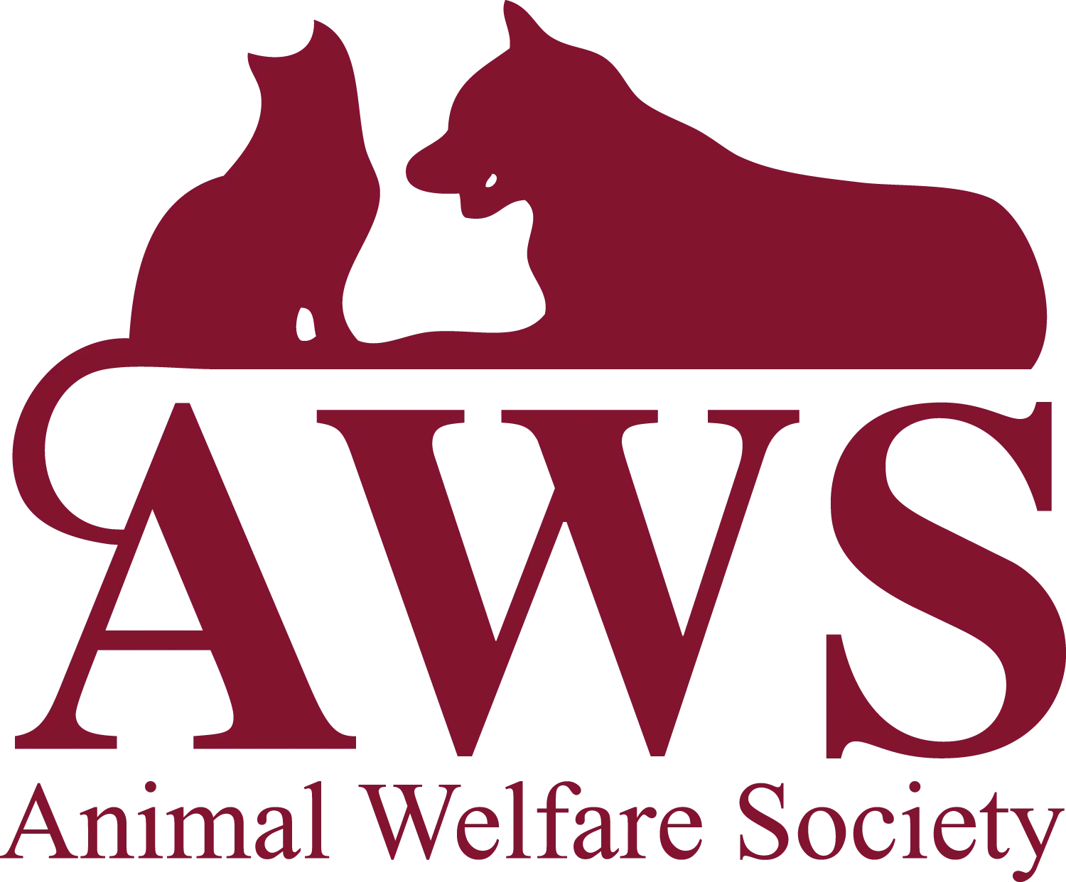 Dark red logo: cat and dog silhouettes above 