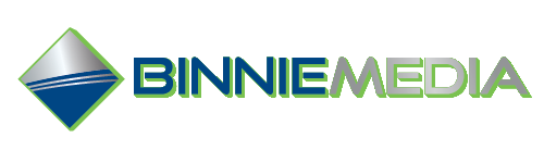 A logo for binniemedia with a diamond in the middle