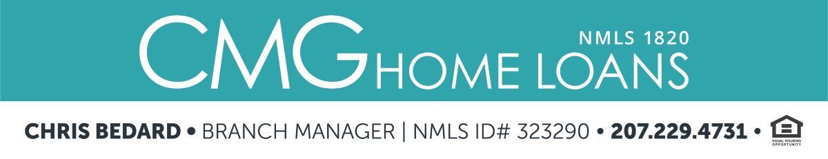 A logo for cmg home loans with chris bedard on it