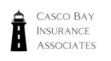The logo for casco bay insurance associates has a lighthouse on it.