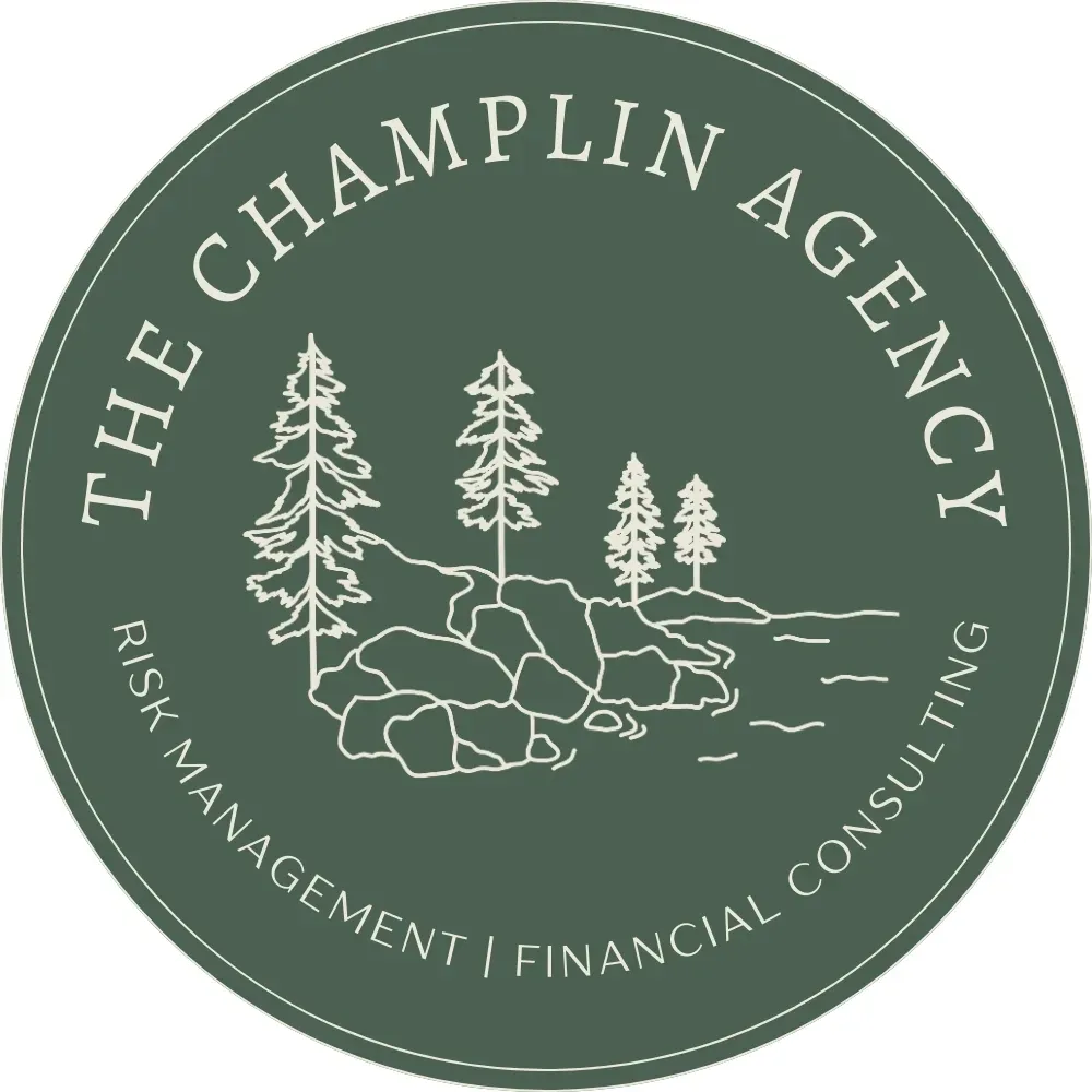 The logo for the champlin agency shows a river and trees