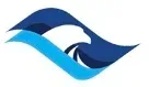 Blue and white stylized eagle head within blue waves.