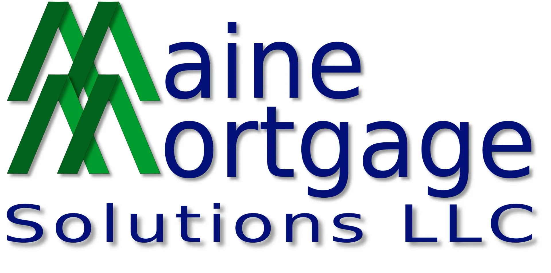 Logo for Maine Mortgage Solutions LLC. Features green overlapping peaks next to blue text.