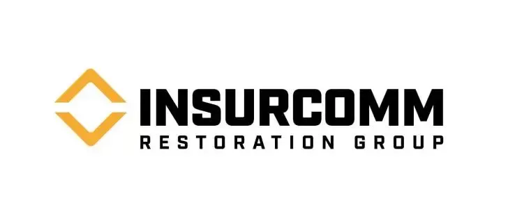 Logo for Insurcomm Restoration Group: orange diamond shape, black text on a white background.
