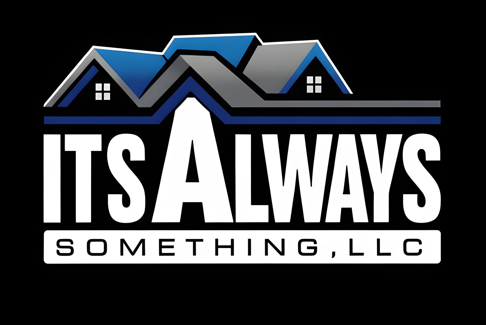 Logo with stylized rooftops above text: 