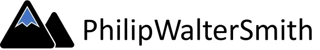 A logo for phillip walter smith with a mountain in the background