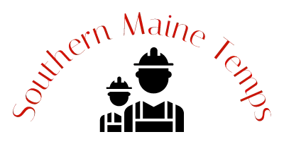 The logo for southern maine temps shows a man wearing a hard hat.