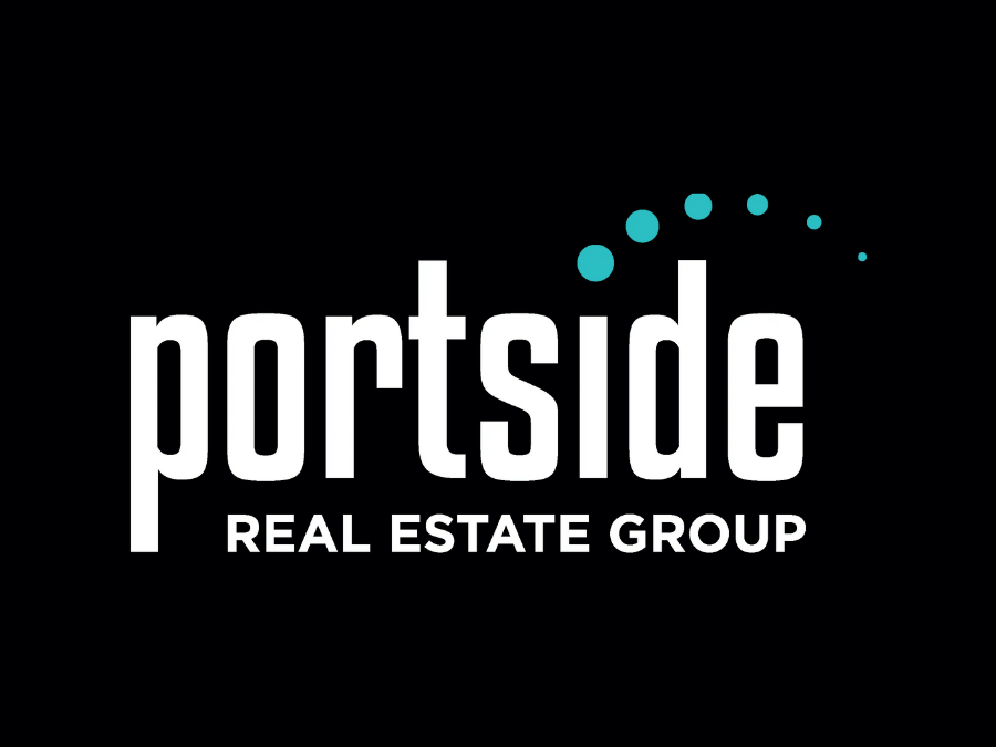 The portside real estate group logo is on a black background