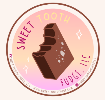 A sticker for sweet tooth fudge llc with a chocolate bar on it