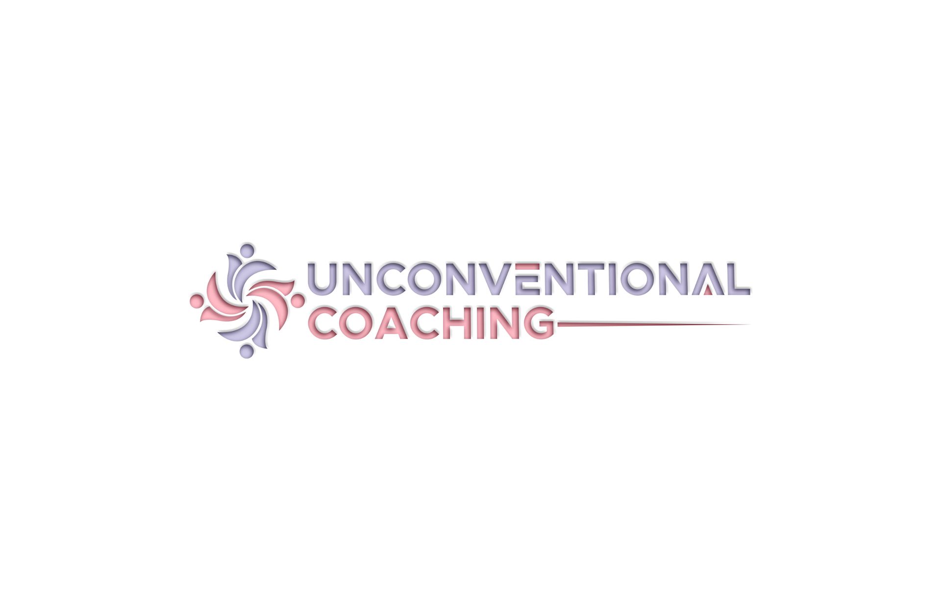 Logo with a stylized spiral of four figures, 