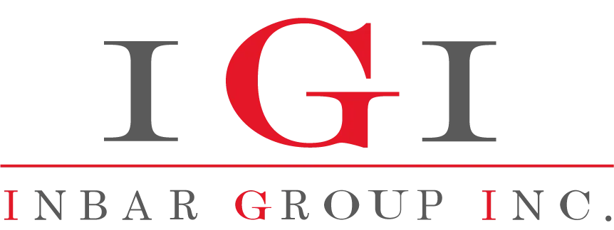The logo for igi inbar group inc. is red and black.