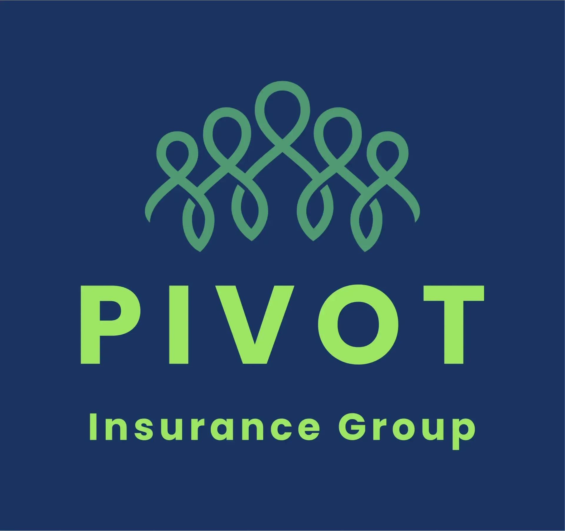 A logo for the pivot insurance group on a blue background