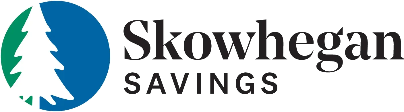 Logo for Skowhegan Savings, featuring a white tree within a blue circle and 