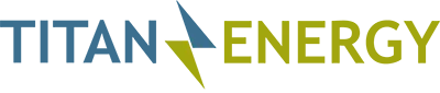 A logo for titan energy with a lightning bolt in the middle