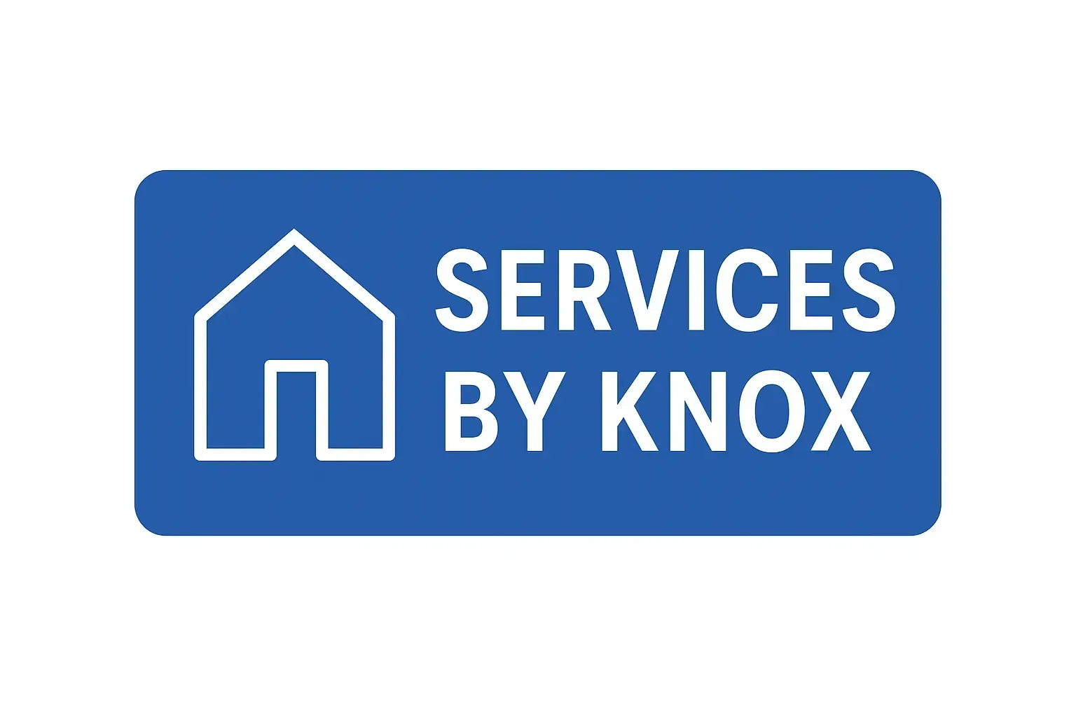 Blue rectangle with white text and a house icon: 