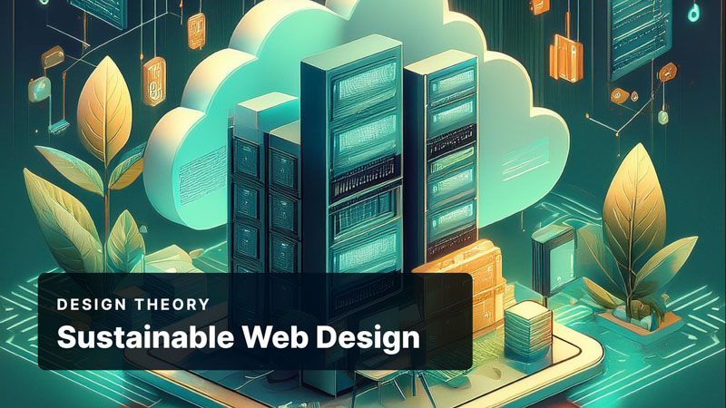 An AI illustration of sustainable web design featuring a city, cloud based-server, and nature.