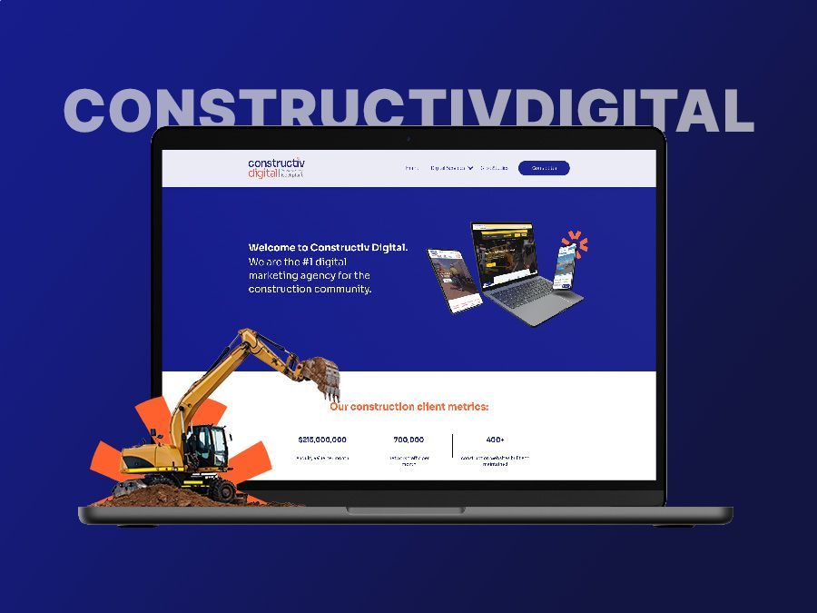 Website mockup with an excavator