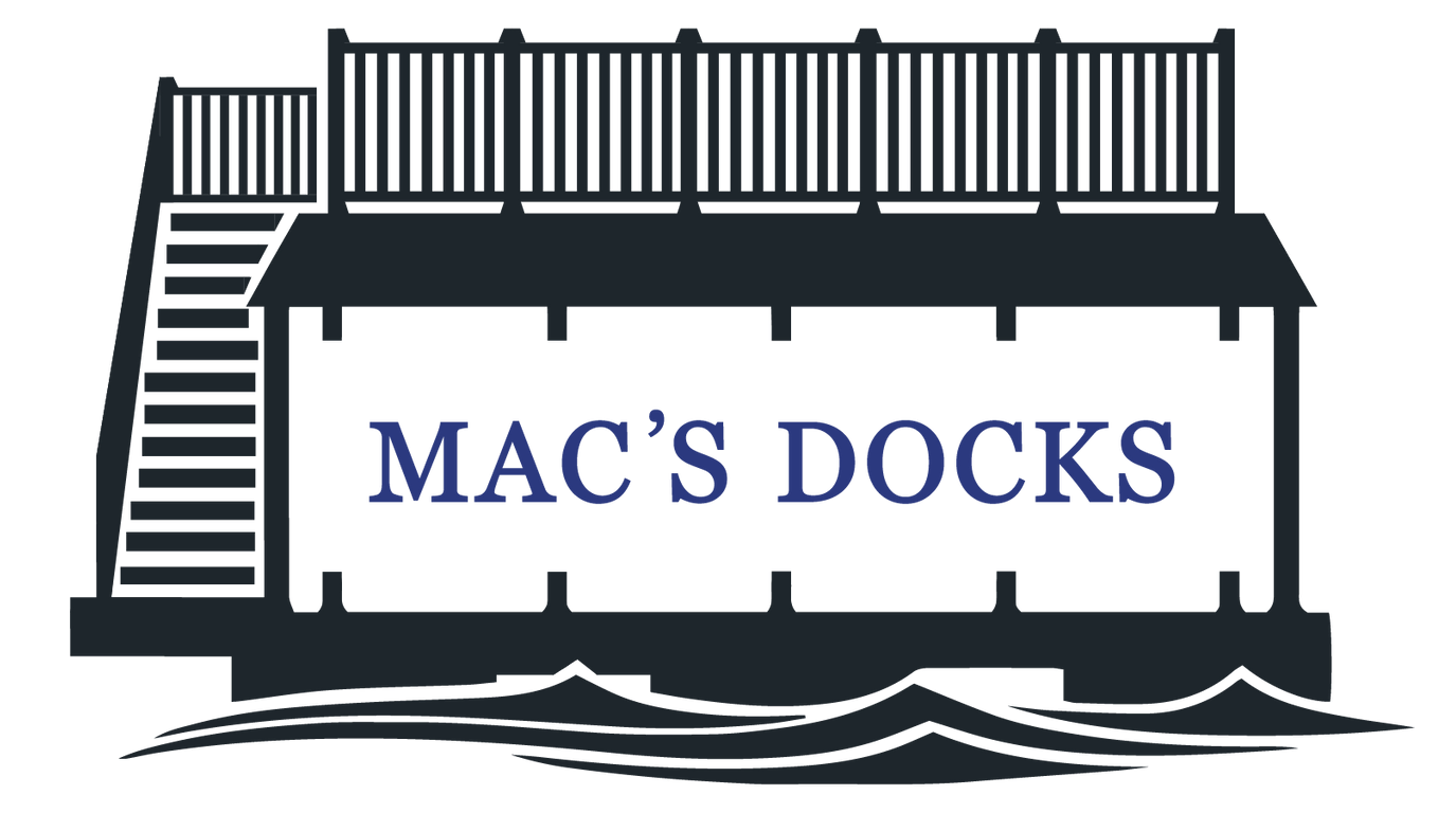 Mac’s Docks Logo: Mac’s Docks Builds the Best Custom Docks in Missouri, Iowa & Kansas.