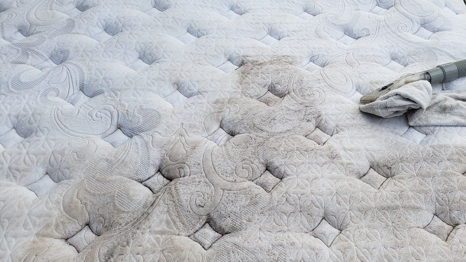 Disinfecting Mattress with Vacuum Cleaner — Punta Gorda, FL — Superior Carpet & Upholstery Cleaning Inc Disinfecting Mattress with Vacuum Cleaner — Punta Gorda, FL — Superior Carpet & Upholstery Cleaning Inc