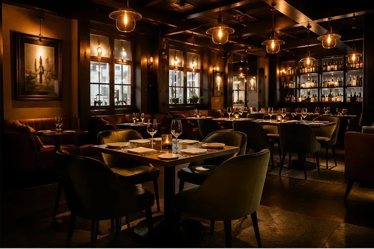Sfeervol interieur van restaurant Cambrinus in Brugge