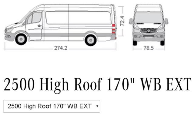 Mercedes Sprinter 2500 high roof 170 extended van diagram showing insulation layout